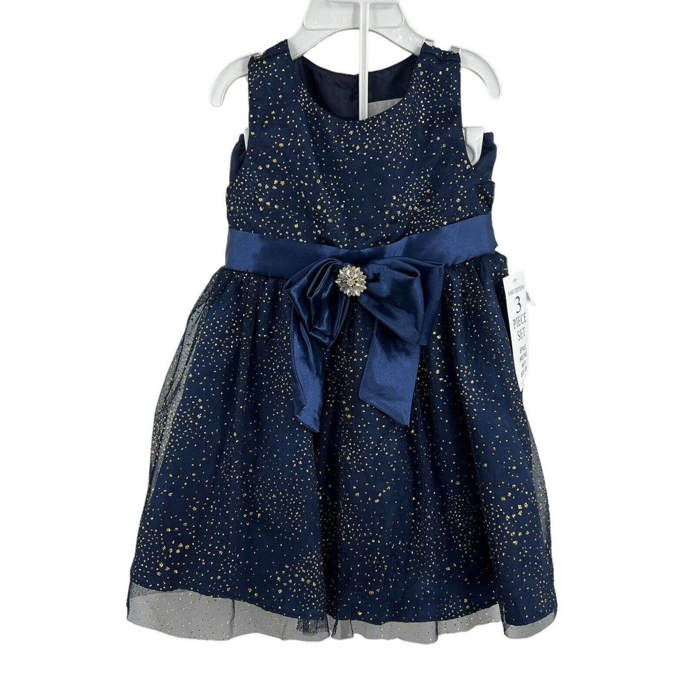 Rare Editions Blue‎ Mesh Overlay Fit + Flare Dress 18 Month New